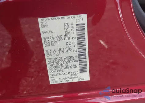 2016 Nissan Murano Platinum z USA, uszkodzony, nr VIN 5N1AZ2MH2GN103371